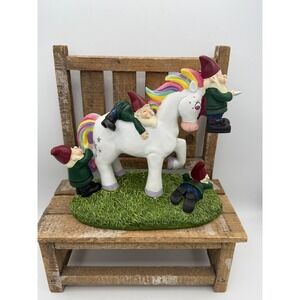 BigMouth Inc Unicorn Attack Garden Gnome Unisex‎ 9in White New Funny Lawn Decor